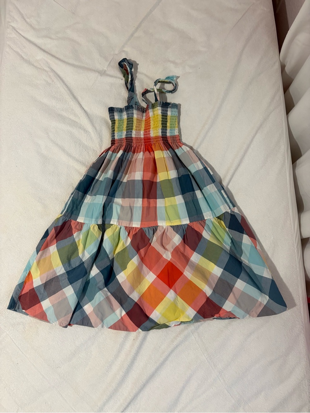 Tea Collection Colorblock Plaid Sundress in Blue, Red, Yellow, Teal